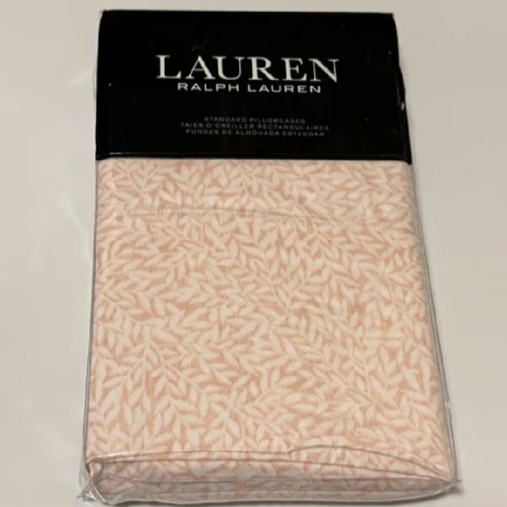 NEW S2 Ralph Lauren Spencer Leaf Sateen Pillowcases Standard Blush Pink + White